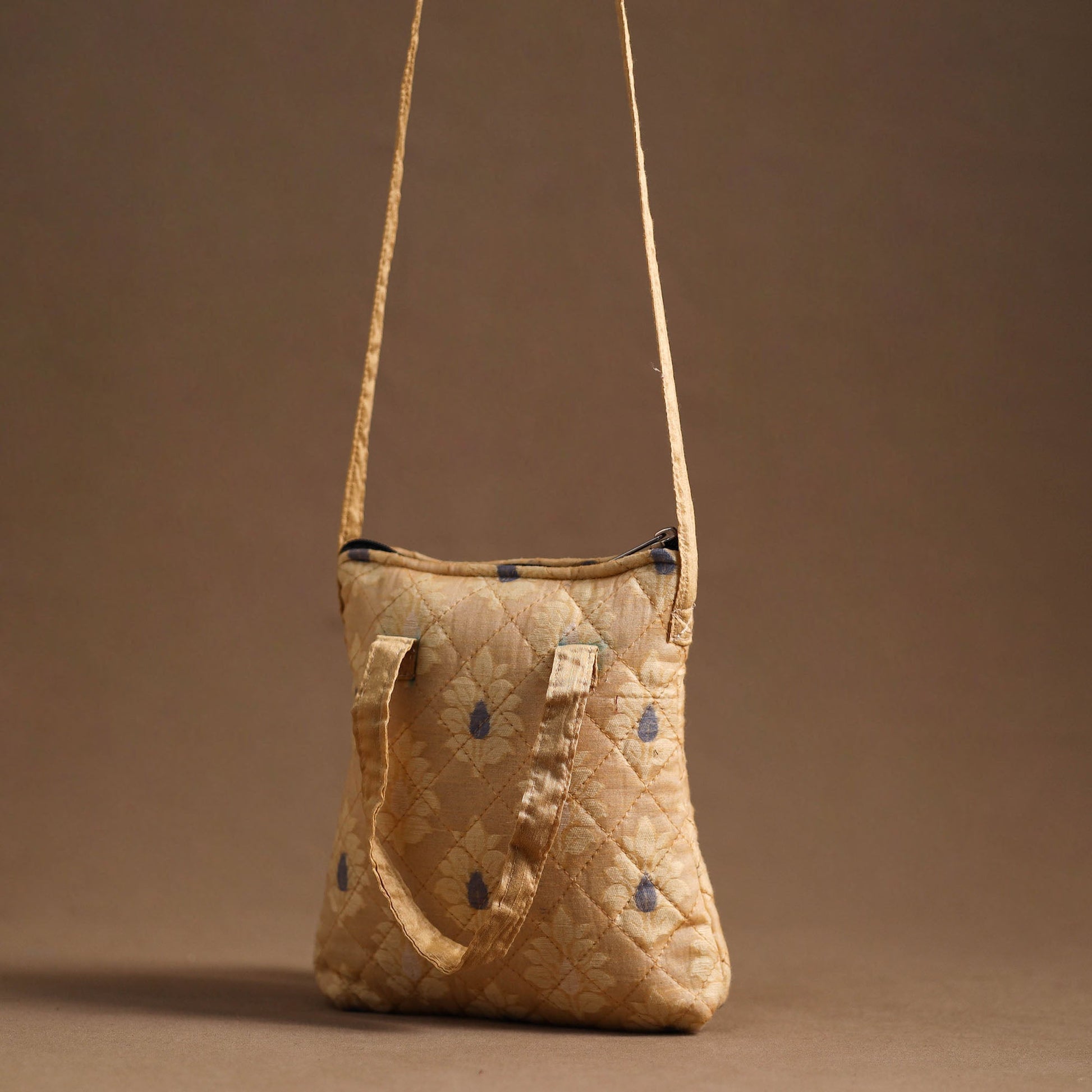 Beige- Handcrafted Quilted Silk Sling Bag 22