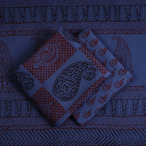 Blue - 3pc Natural Dyed Cotton Bagh Print Dress Material 04