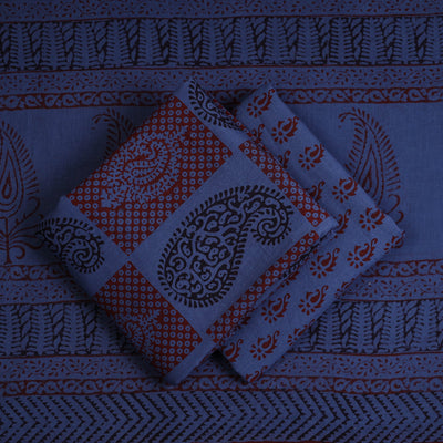 Blue - 3pc Natural Dyed Cotton Bagh Print Dress Material 04