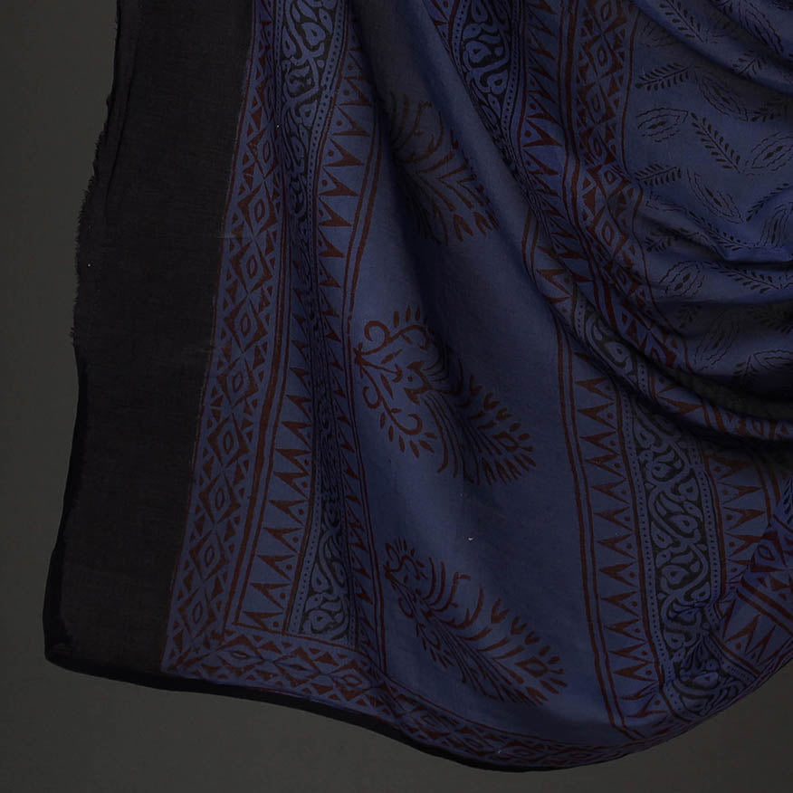 Blue - 3pc Natural Dyed Cotton Bagh Print Dress Material 03