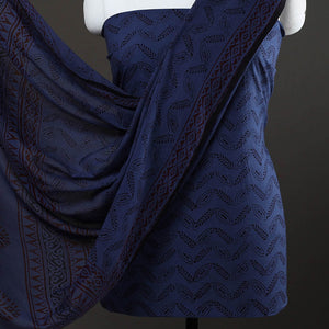 Blue - 3pc Natural Dyed Cotton Bagh Print Dress Material 03