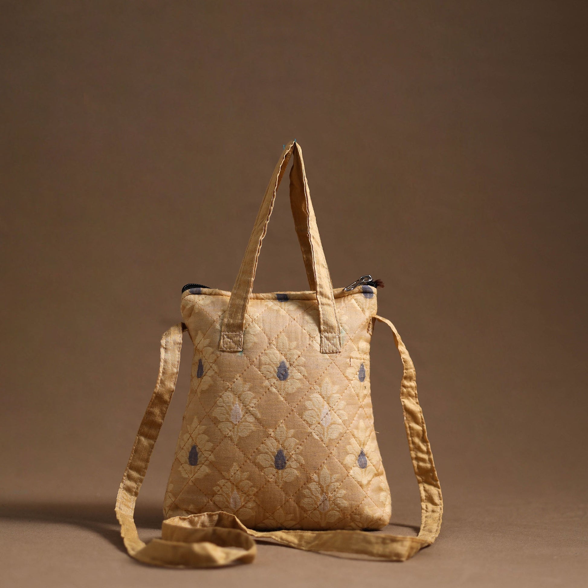 Beige- Handcrafted Quilted Silk Sling Bag 22