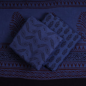 Blue - 3pc Natural Dyed Cotton Bagh Print Dress Material 03