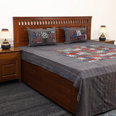 Black - Patchwork Ajrakh Cotton Double Bed Sheet Set 06