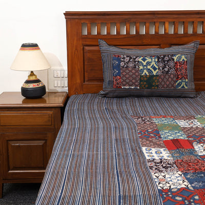 Black - Patchwork Ajrakh Cotton Double Bed Sheet Set 06