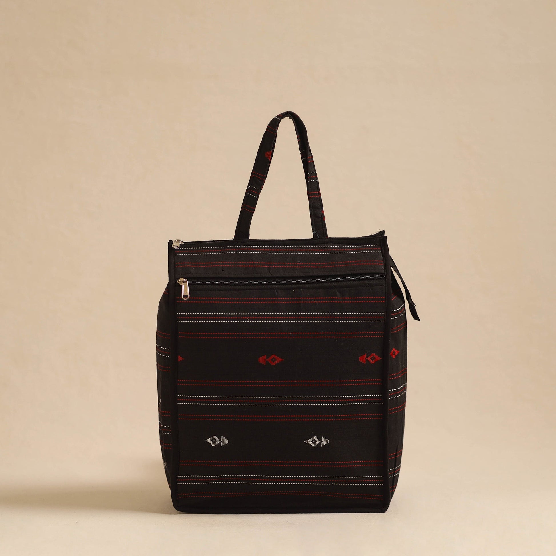 Black - Handcrafted Cotton Shopping Hand Bag 18