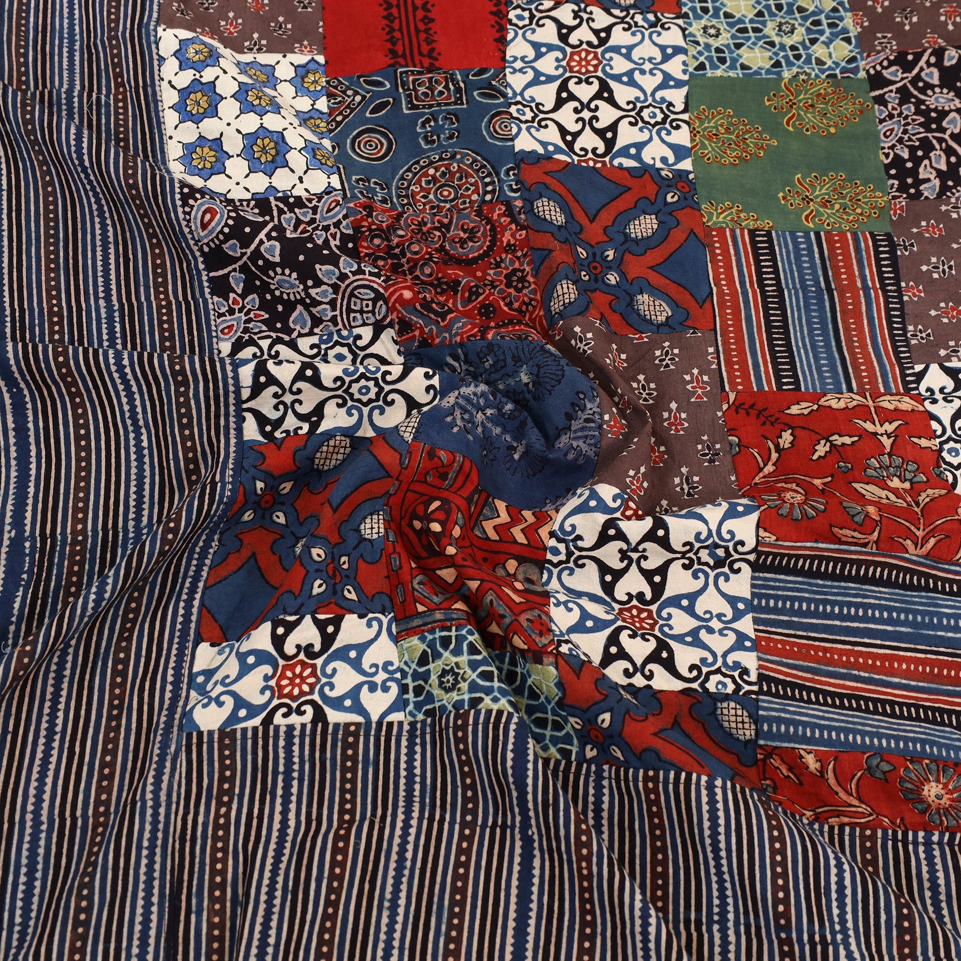 Black - Patchwork Ajrakh Cotton Double Bed Sheet Set 06
