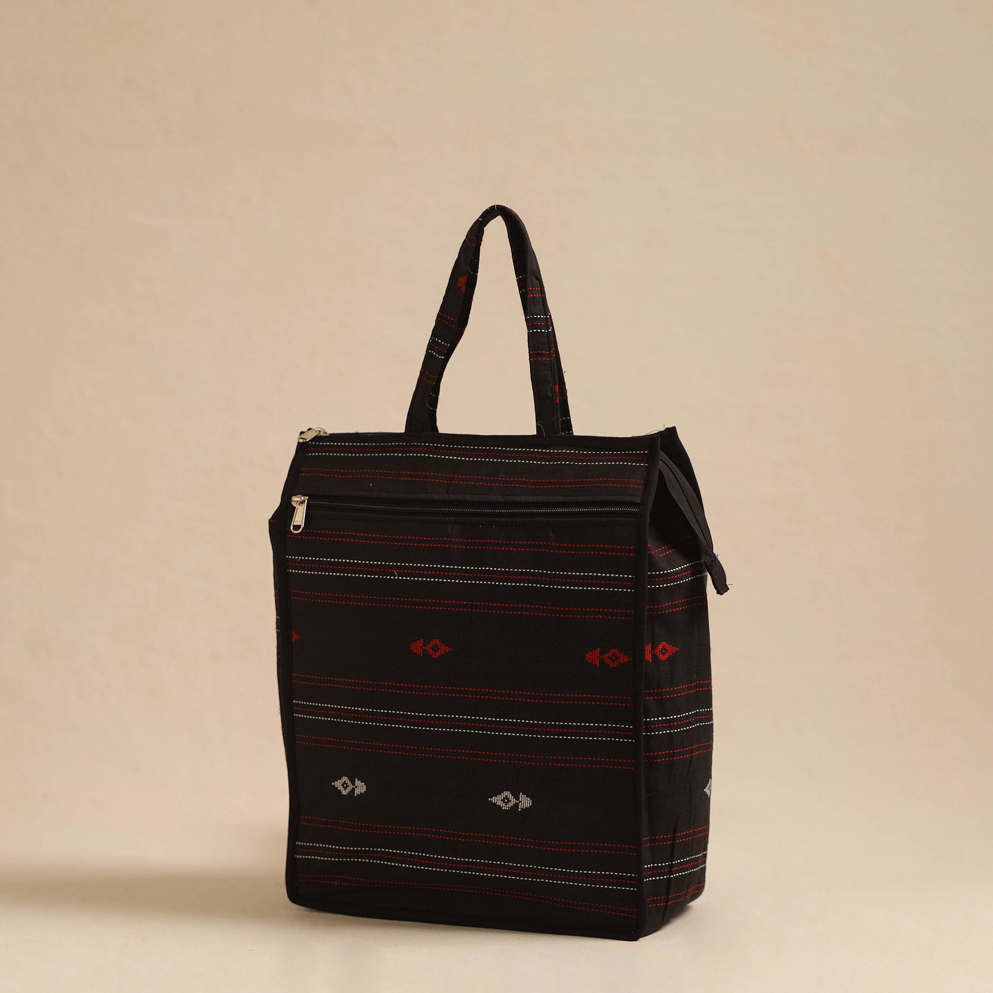 Black - Handcrafted Cotton Shopping Hand Bag 18