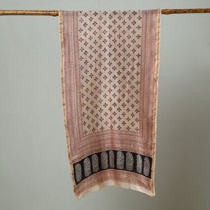 Beige - Bagh Hand Block Printed Chanderi Silk Stole 24