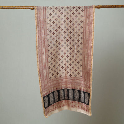 Beige - Bagh Hand Block Printed Chanderi Silk Stole 24
