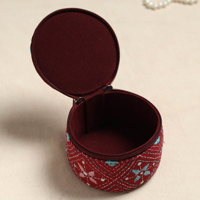 Bengal Kantha Work Handcrafted Round Utility Box