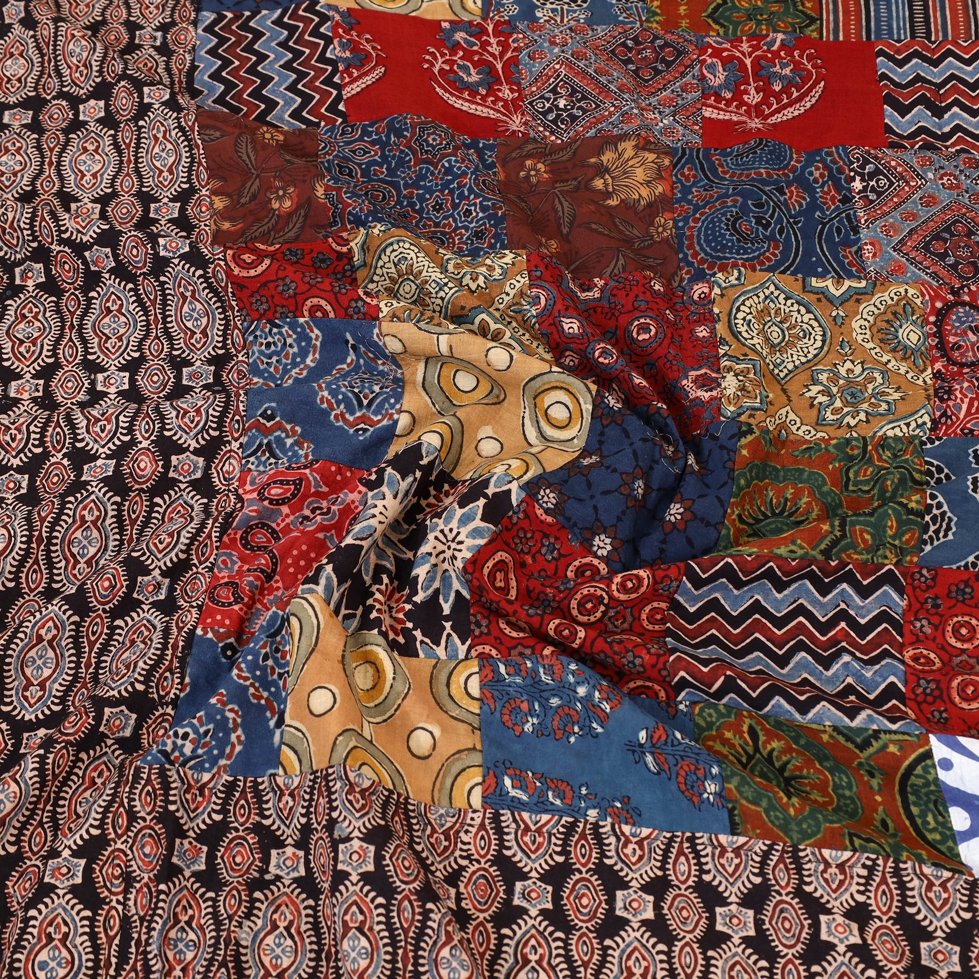 Brown - Patchwork Block Print Ajrakh Cotton Double Bed Sheet Set 07