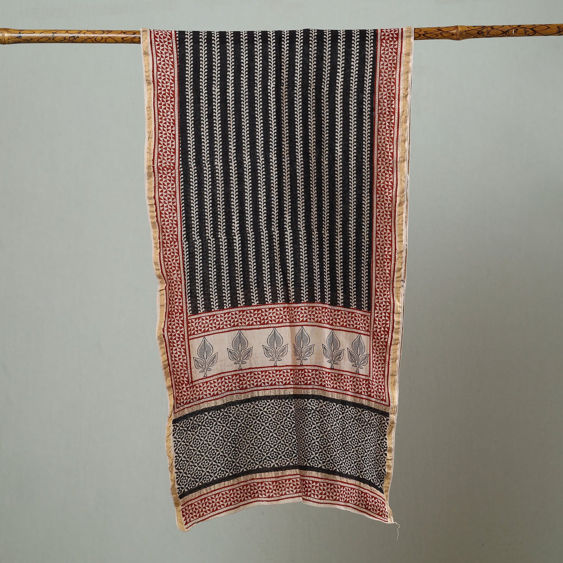 Black - Bagh Hand Block Printed Chanderi Silk Stole 19