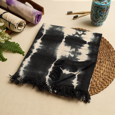 Black - Shibori Tie-dye Cotton Bath Towel
