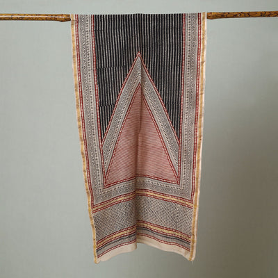 Black - Bagh Hand Block Printed Chanderi Silk Stole 17