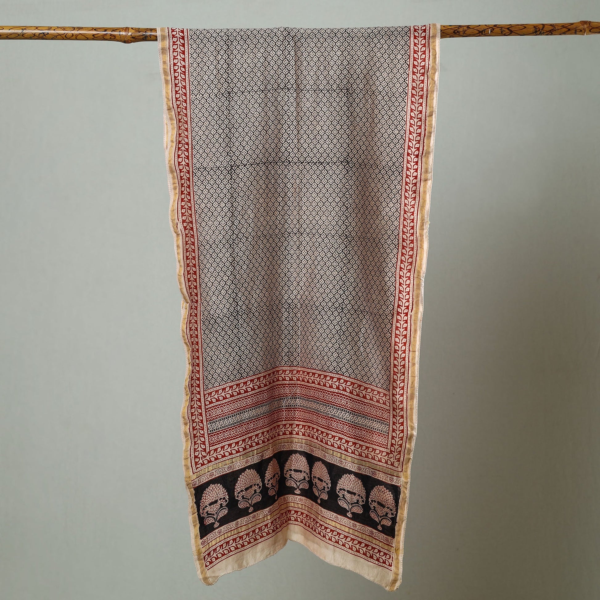 Black - Bagh Hand Block Printed Chanderi Silk Stole 14