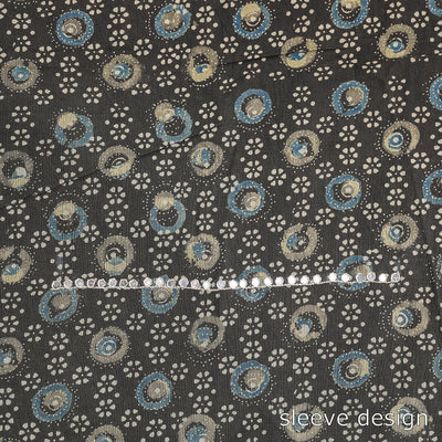 Brown - Bead Work Embroidery Ajrakh Block Printed Cotton Kurta Material - 2.5 meter