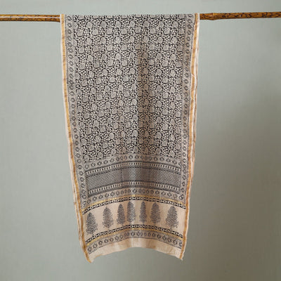 Black - Bagh Hand Block Printed Chanderi Silk Stole 11