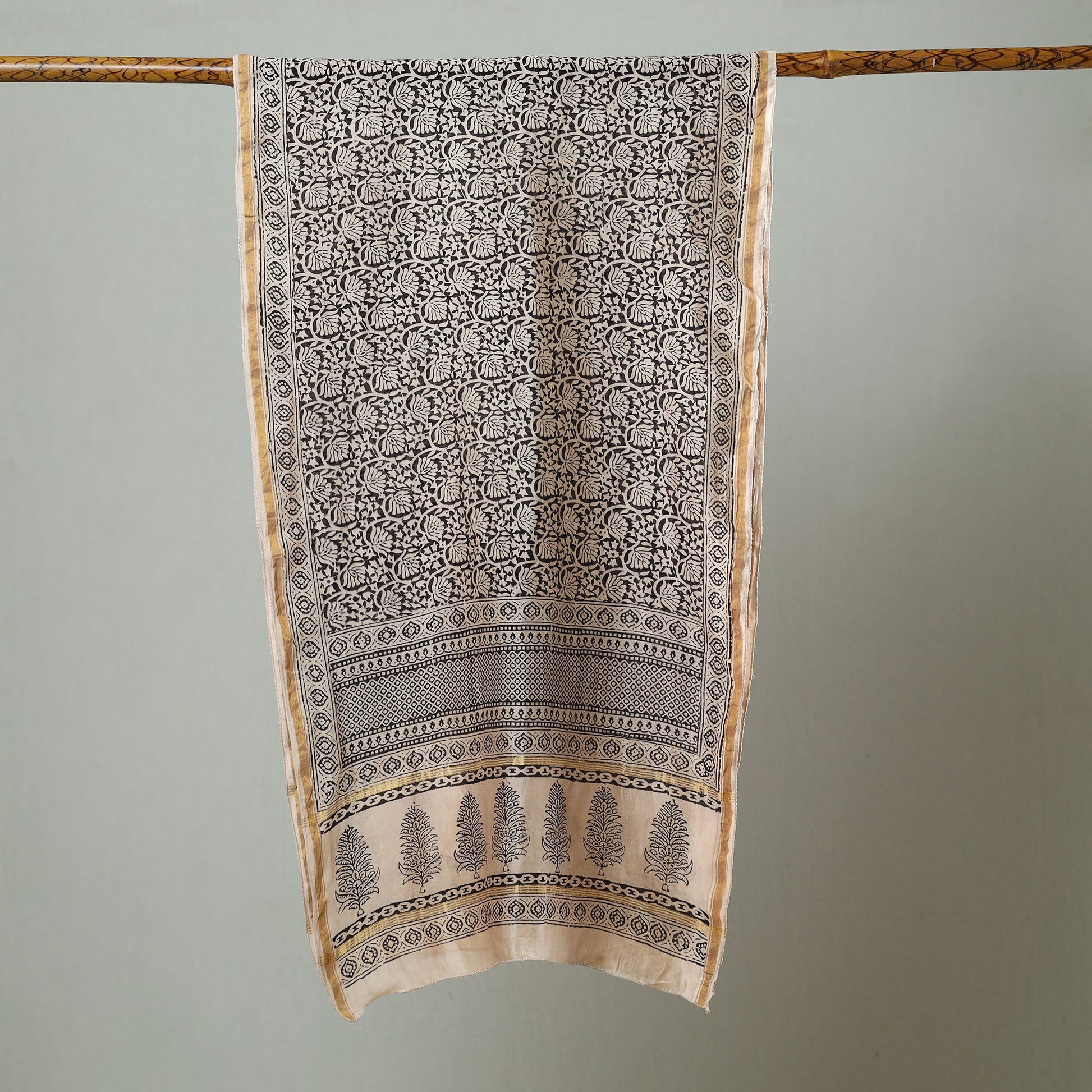 Black - Bagh Hand Block Printed Chanderi Silk Stole 11