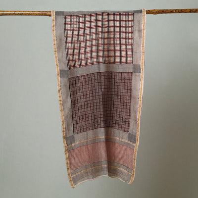 Black - Bagh Hand Block Printed Chanderi Silk Stole 08