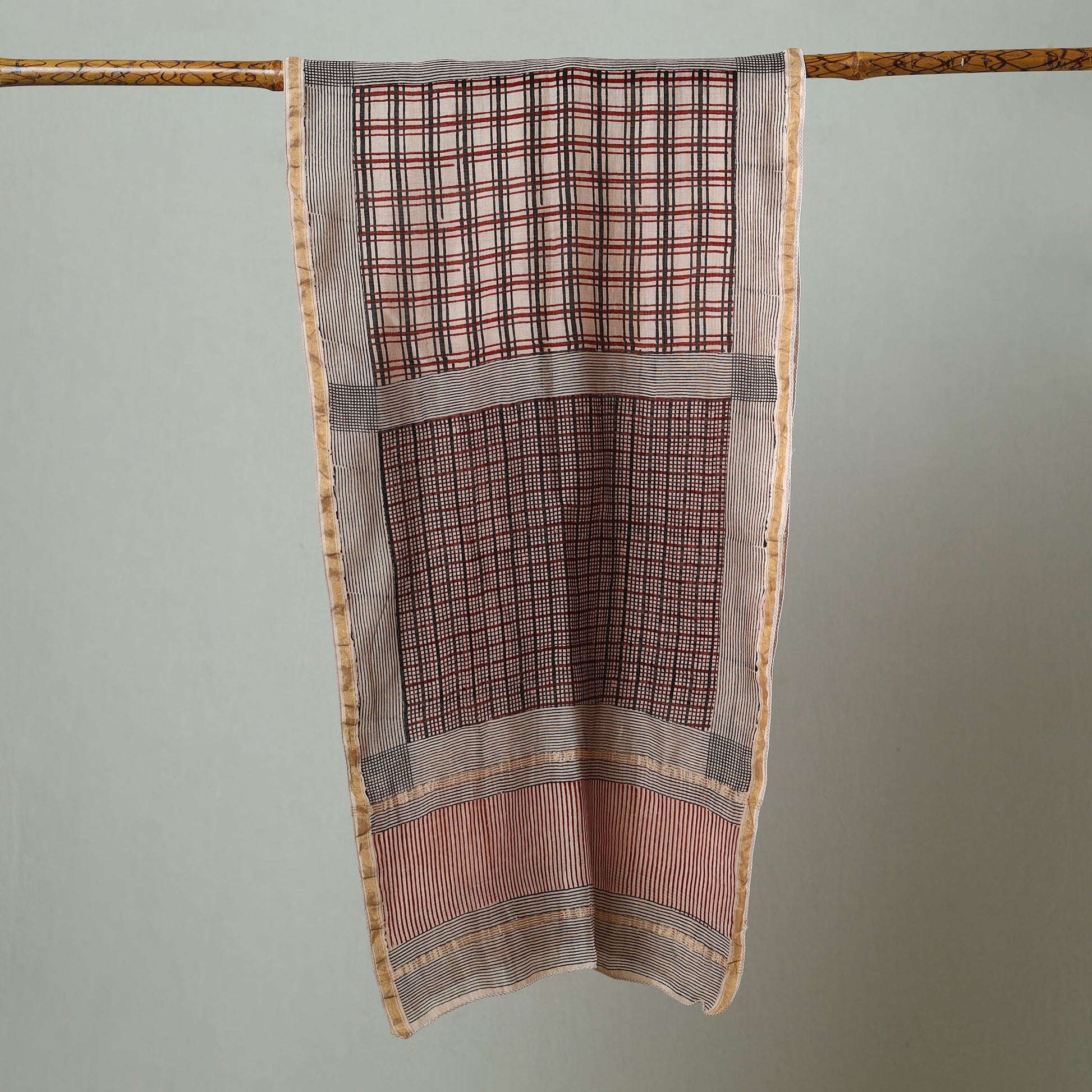 Black - Bagh Hand Block Printed Chanderi Silk Stole 08