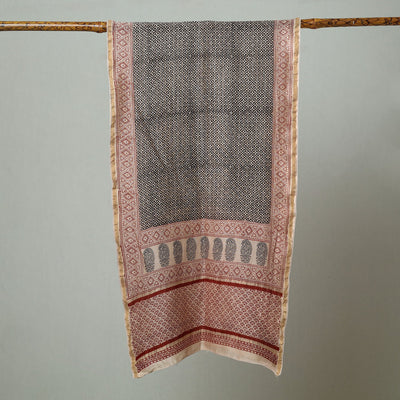 Black - Bagh Hand Block Printed Chanderi Silk Stole 07
