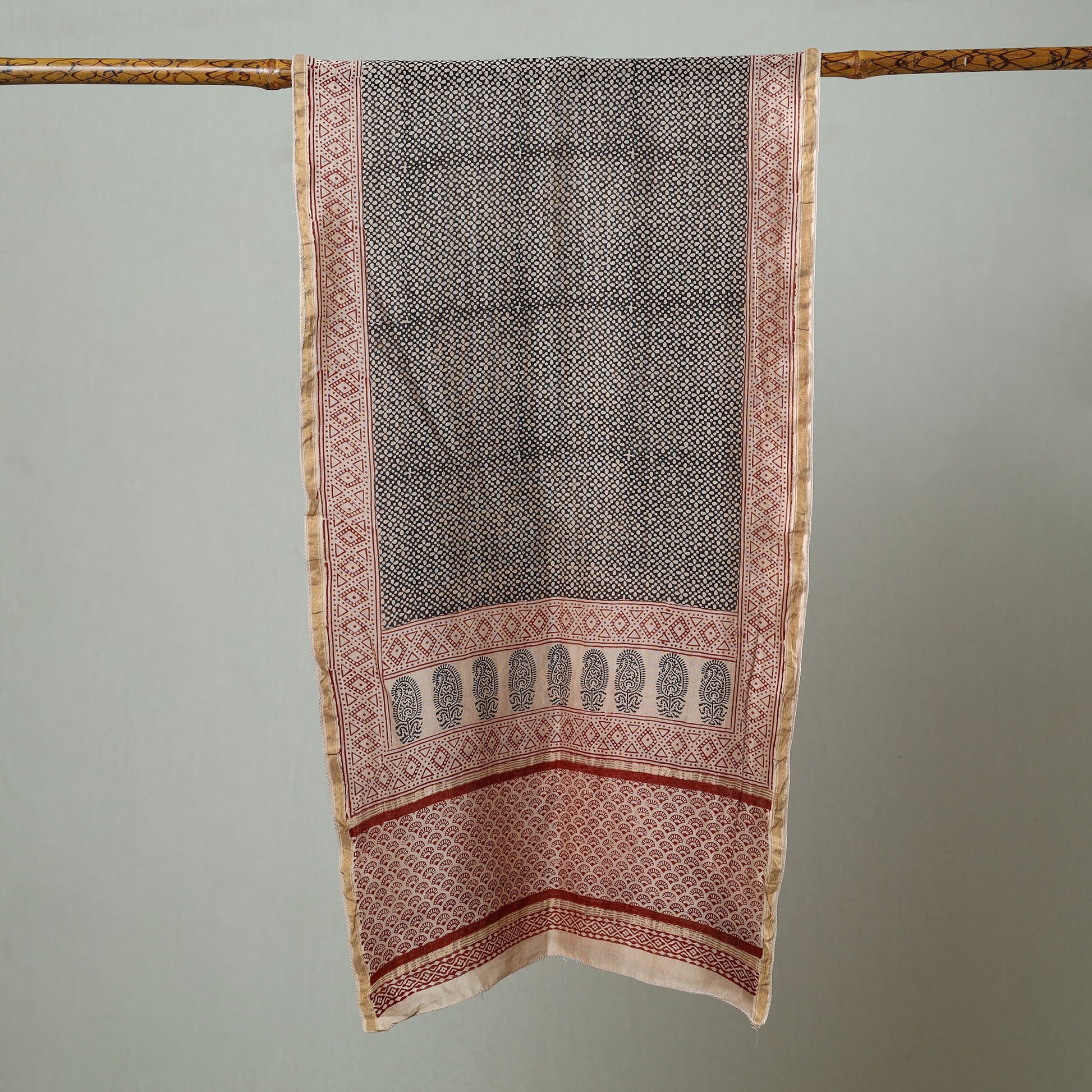 Black - Bagh Hand Block Printed Chanderi Silk Stole 07