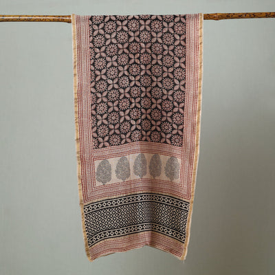 Black - Bagh Hand Block Printed Chanderi Silk Stole 06