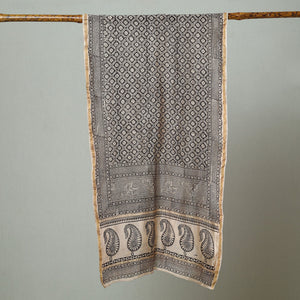 Black - Bagh Hand Block Printed Chanderi Silk Stole 03
