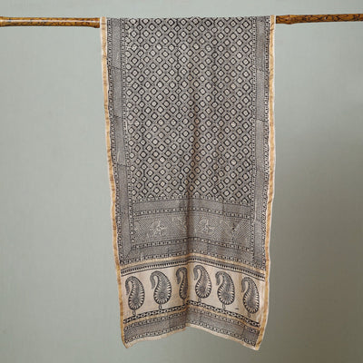 Black - Bagh Hand Block Printed Chanderi Silk Stole 03