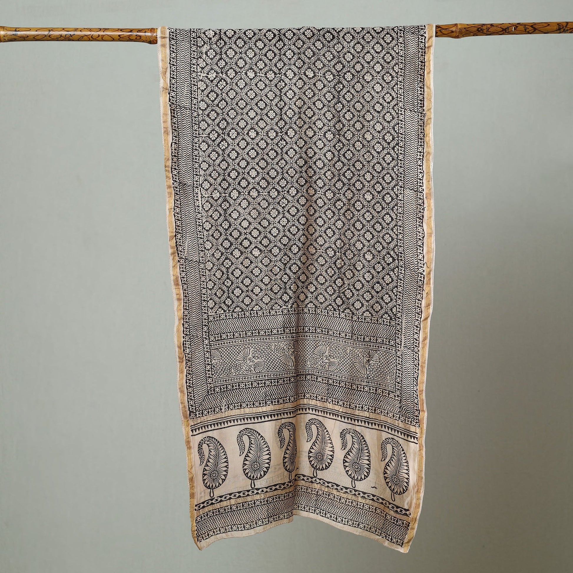Black - Bagh Hand Block Printed Chanderi Silk Stole 03