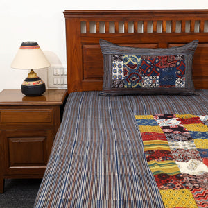 Black - Patchwork Block Print Ajrakh Cotton Double Bed Sheet Set 10