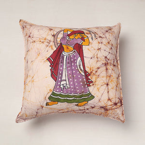 Beige - Hand Batik Printed Pure Cotton Cushion Cover (18 x 18 in)