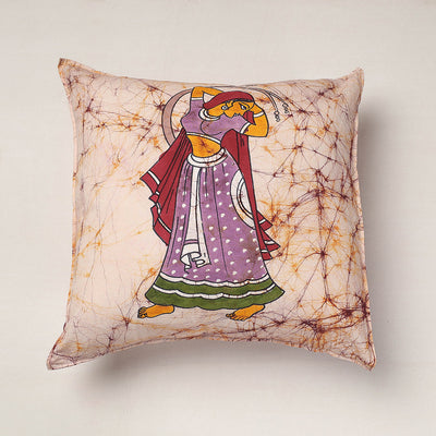Beige - Hand Batik Printed Pure Cotton Cushion Cover (18 x 18 in)
