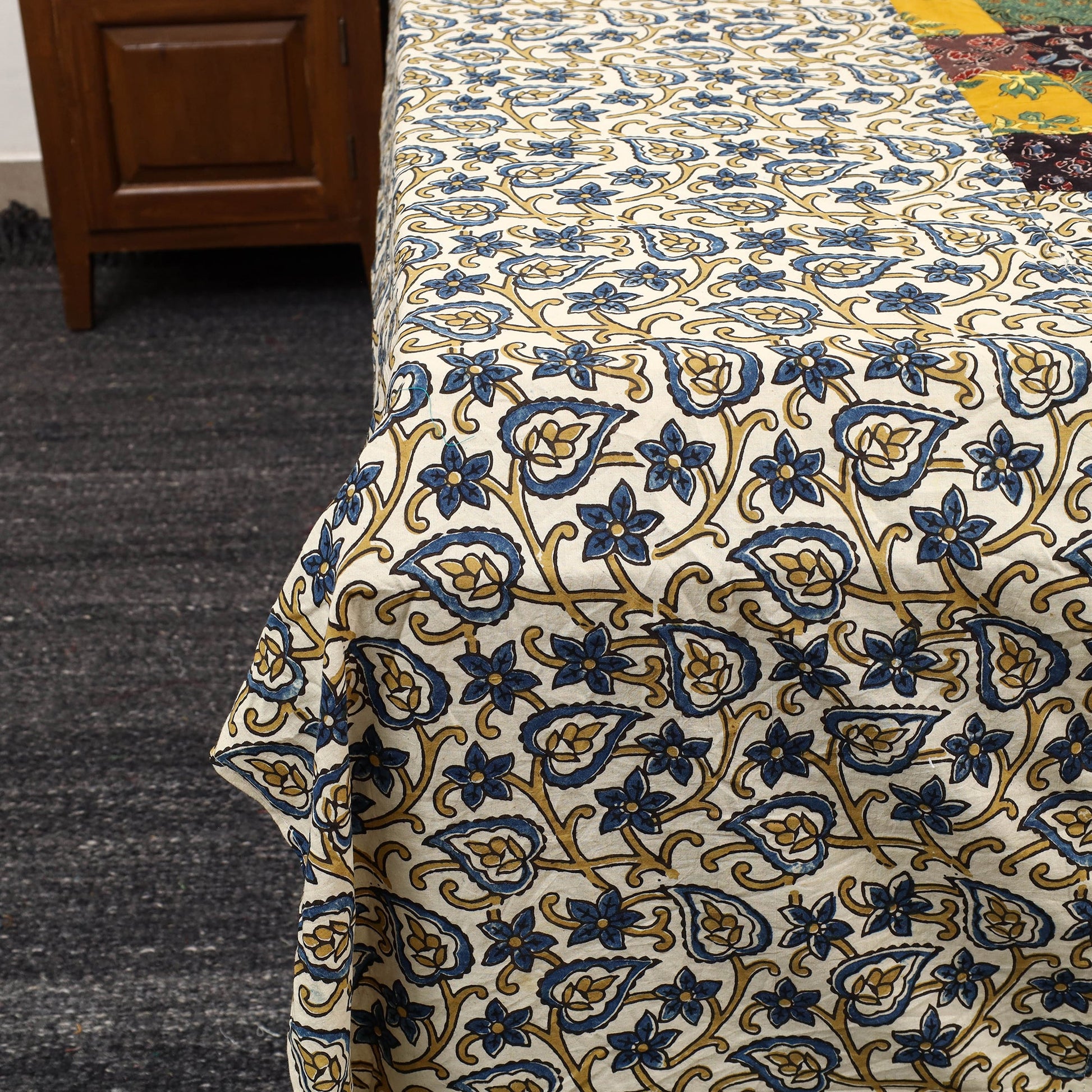 Beige - Patchwork Ajrakh Cotton Double Bed Sheet Set 12