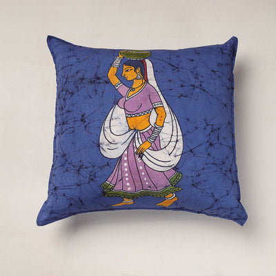 Blue - Hand Batik Printed Pure Cotton Cushion Cover (18 x 18 in)