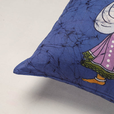 Blue - Hand Batik Printed Pure Cotton Cushion Cover (18 x 18 in)