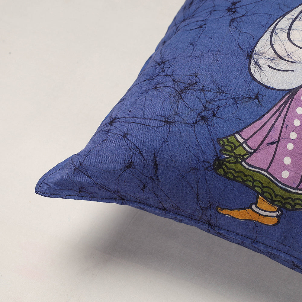 Blue - Hand Batik Printed Pure Cotton Cushion Cover (18 x 18 in)