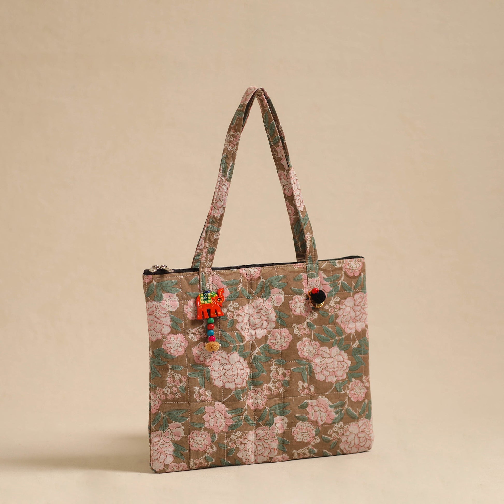 Brown - Handcrafted Quilted Cotton Hand Bag 02