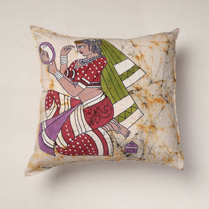 Beige - Hand Batik Printed Pure Cotton Cushion Cover (18 x 18 in)