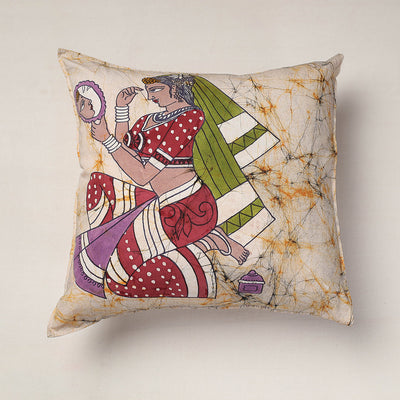 Beige - Hand Batik Printed Pure Cotton Cushion Cover (18 x 18 in)