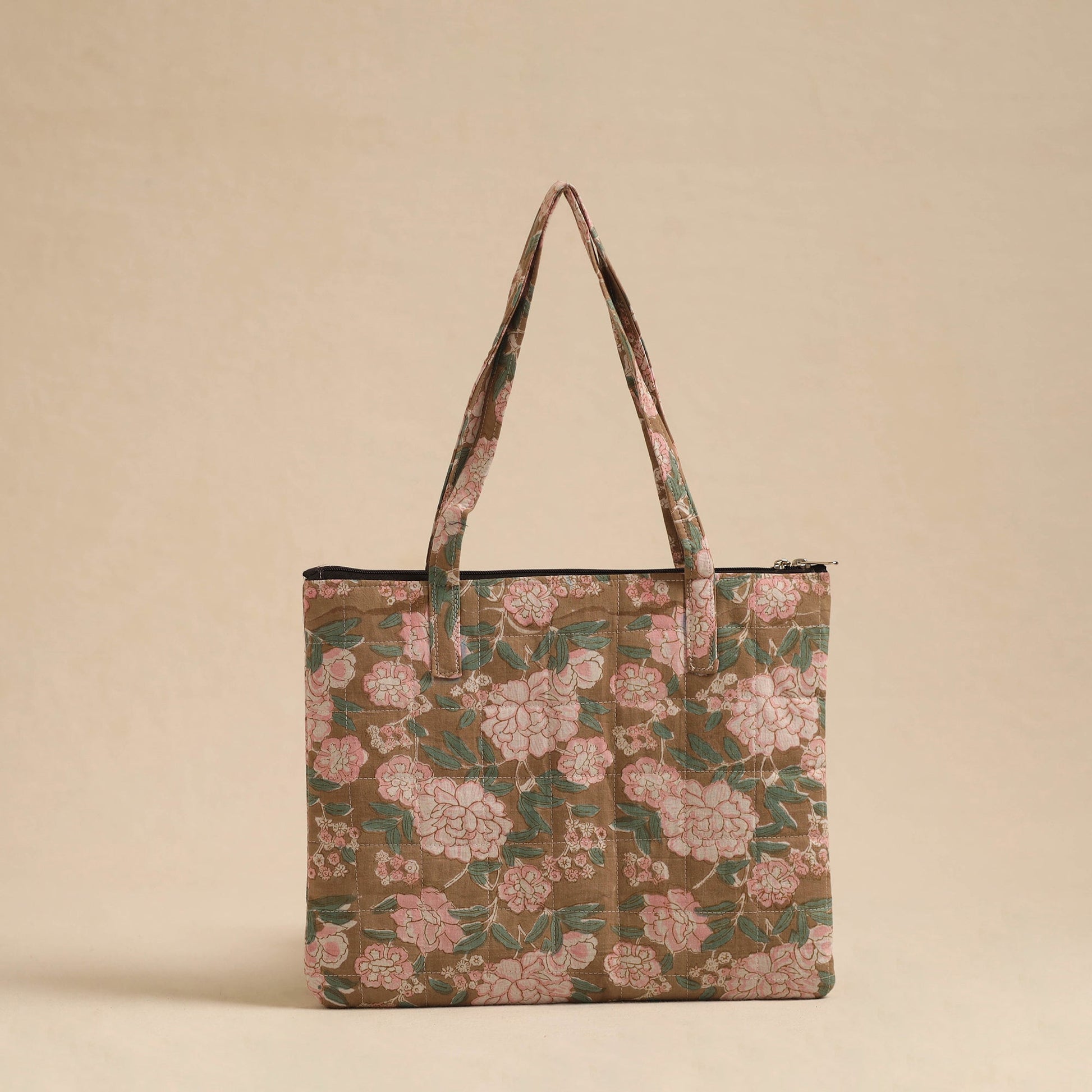 Brown - Handcrafted Quilted Cotton Hand Bag 02