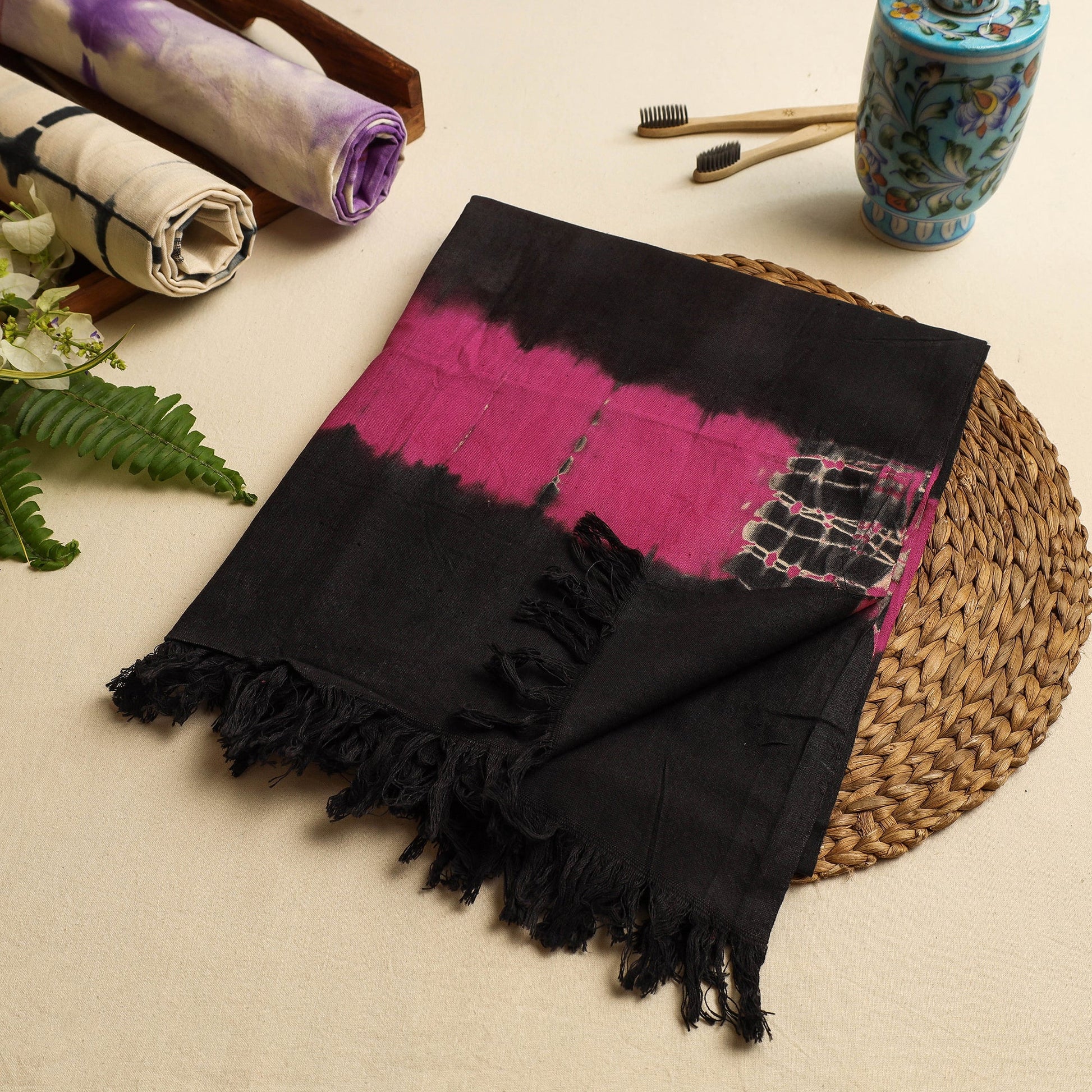 Black - Jhiri Handloom Shibori Tye-Dye Pure Cotton Towel
