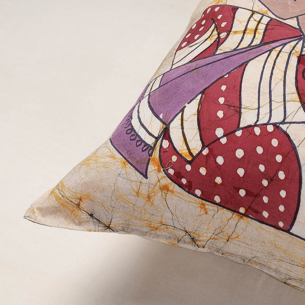 Beige - Hand Batik Printed Pure Cotton Cushion Cover (18 x 18 in)