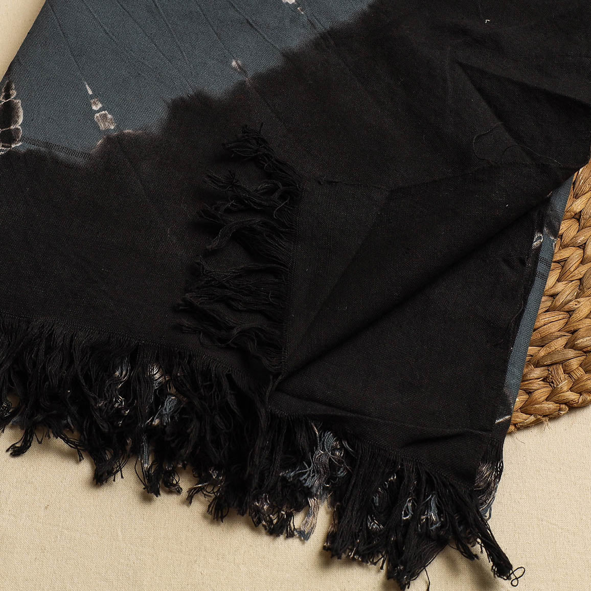 Black - Jhiri Handloom Shibori Tye-Dye Pure Cotton Towel