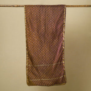 Brown - Leheriya Tie-Dye Mothra Chanderi Silk Handloom Stole with Zari Border 16