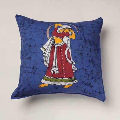 Blue - Hand Batik Printed Pure Cotton Cushion Cover (18 x 18 in)