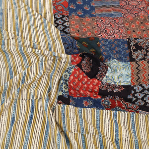 Beige - Patchwork Ajrakh Cotton Double Bed Sheet Set 15