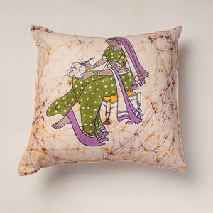 Beige - Hand Batik Printed Pure Cotton Cushion Cover (18 x 18 in)