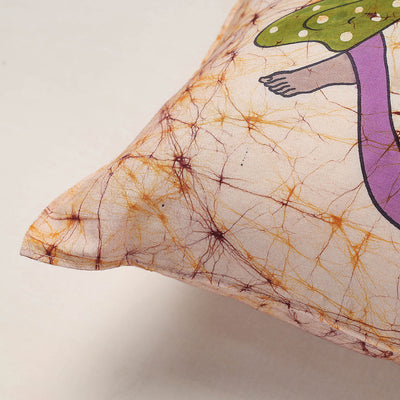Beige - Hand Batik Printed Pure Cotton Cushion Cover (18 x 18 in)